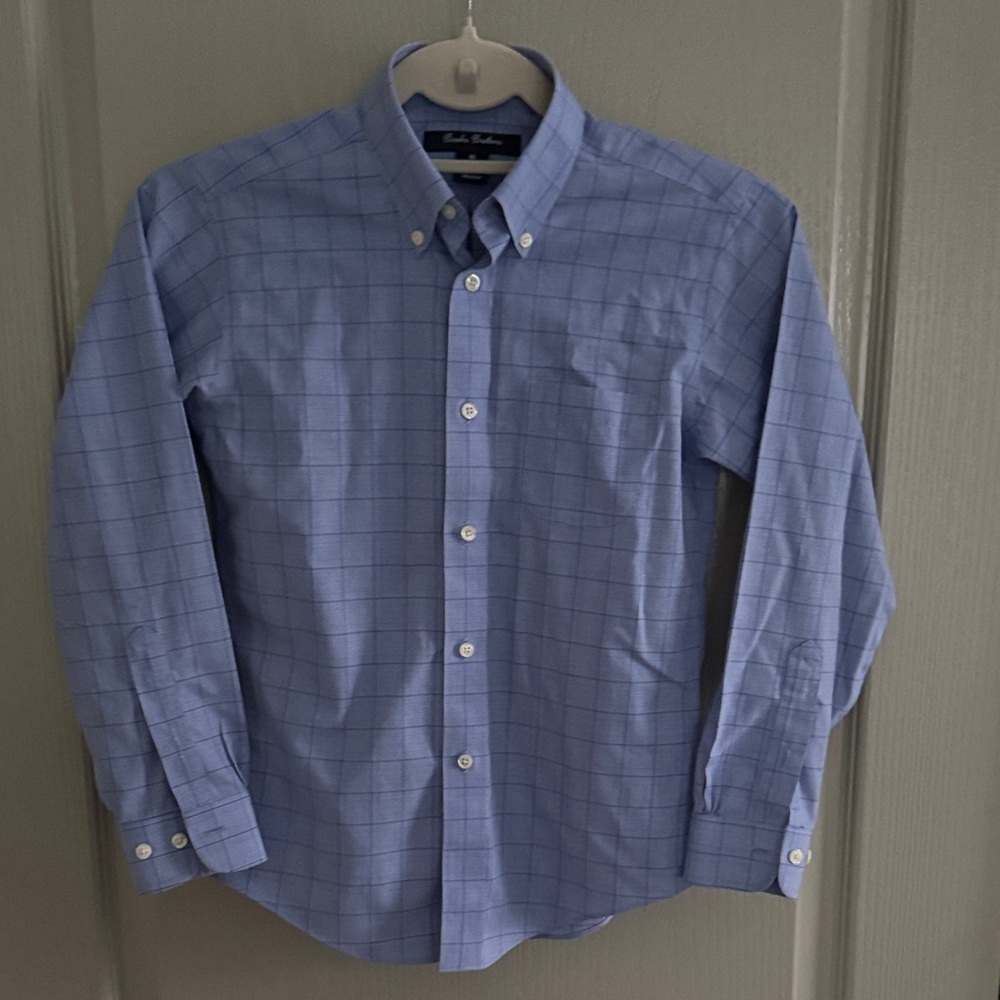 Brooks Brothers Boys Blue Plaid Buttondown Dress Shirt - suit, dressy, photos